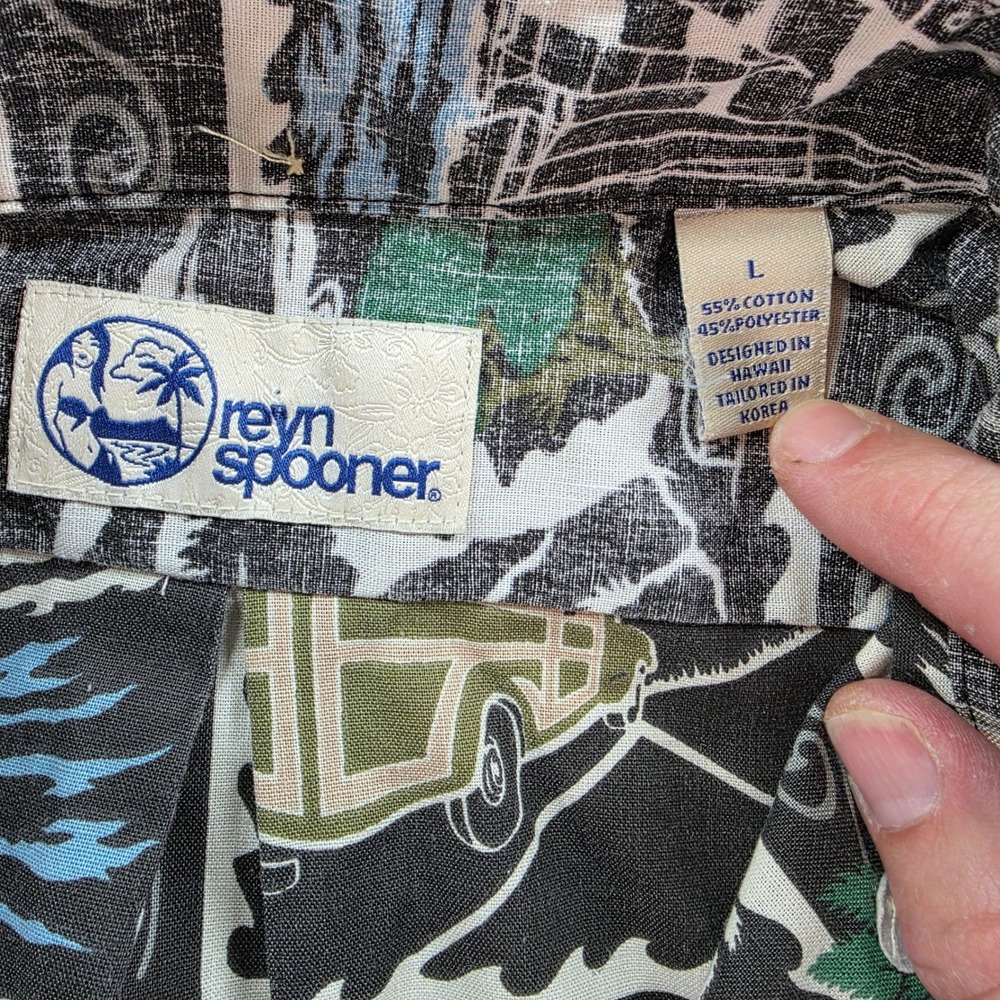 Reyn Spooner Mens L Black Reverse Print Stamp Surf Sailboat Button Down Shirt - Picture 3 of 8